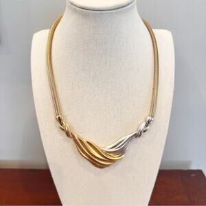 Monet Vintage Gold Silver Sculptural Necklace 16” Choker 1980 Retro VTG Jewelry